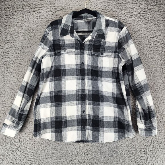 Eddie Bauer Tops - Eddie Bauer Shirt Womens Large Gray Plaid Flannel Long Sleeve Button Up *GUC*